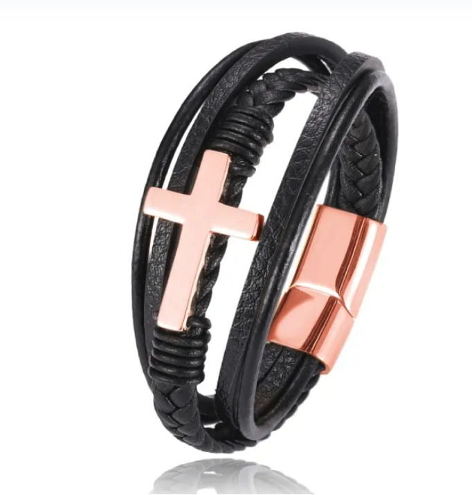 Stellar Cross Leather Bracelet