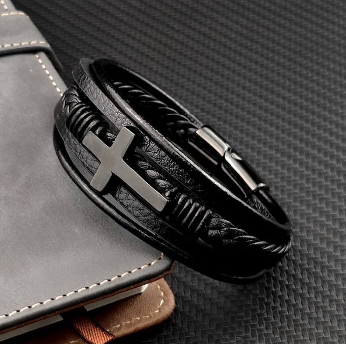 Stellar Cross Leather Bracelet