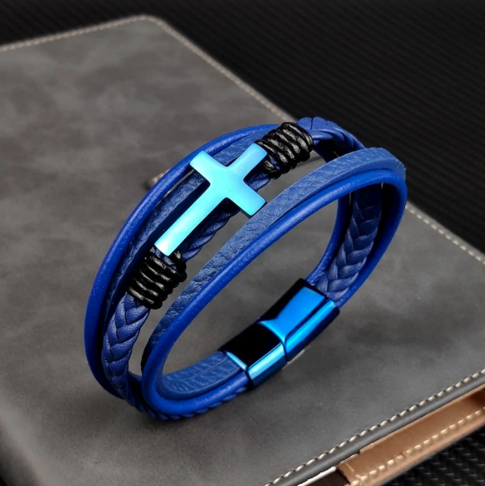 Stellar Cross Leather Bracelet